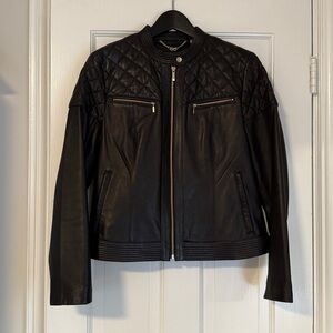 Cole Haan Quilted Black Leather Jacket
